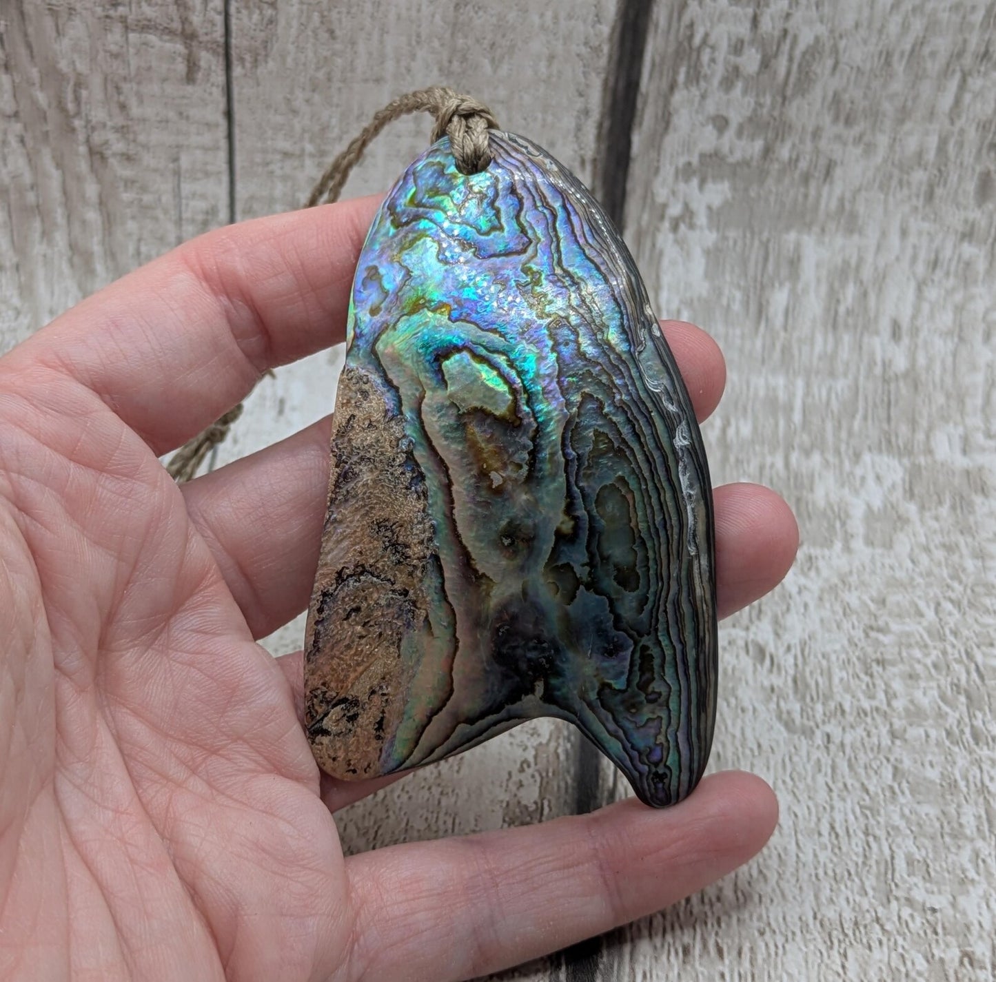 Large Freeform NZ Pāua Shell Pendant – Iridescent Abalone Statement Necklace, Natural statement Beach Jewellery.
