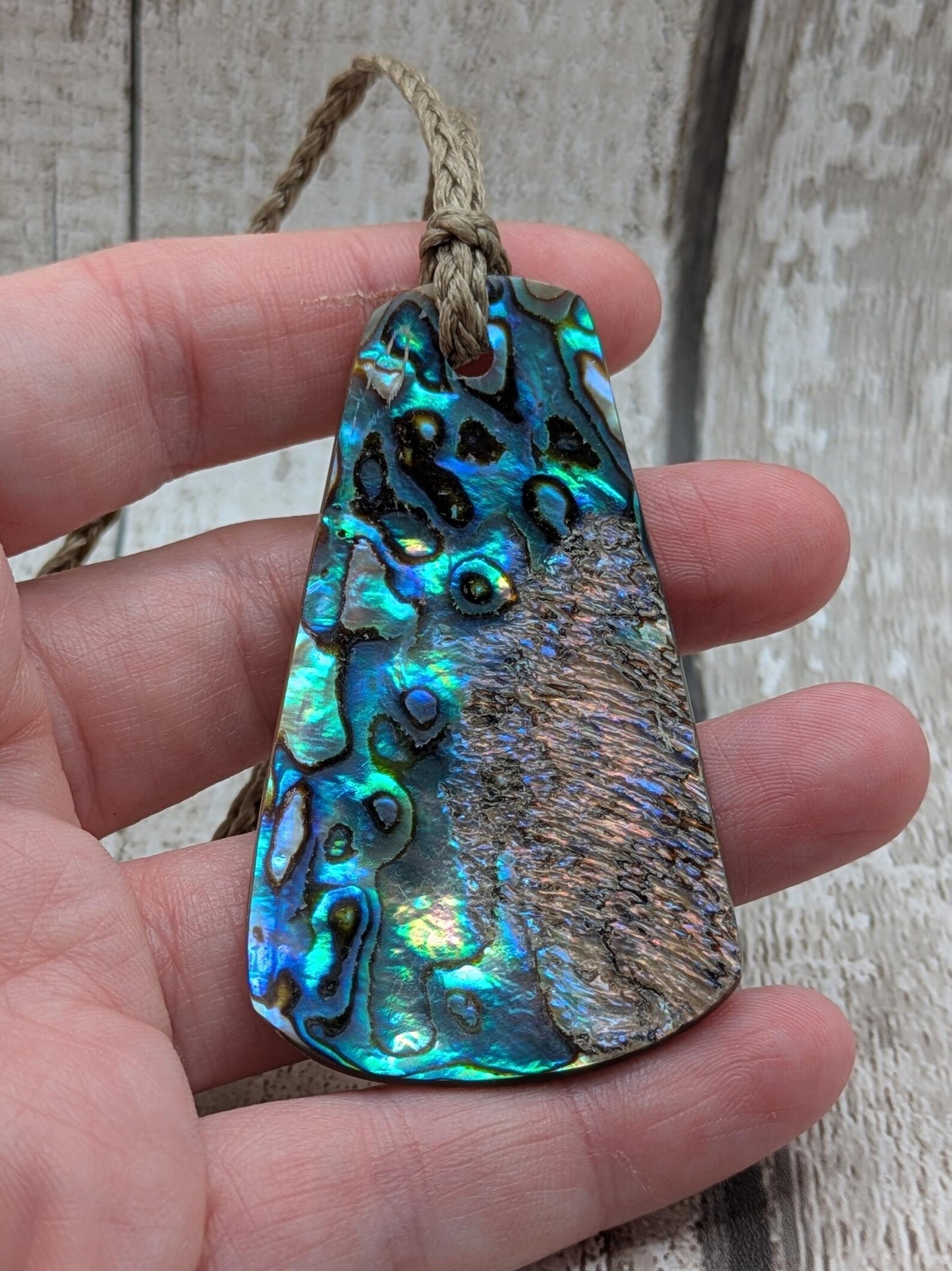 new Zealand rainbow pāua abalone pendant, ocean linked, iridescent Talisman, statement pendant