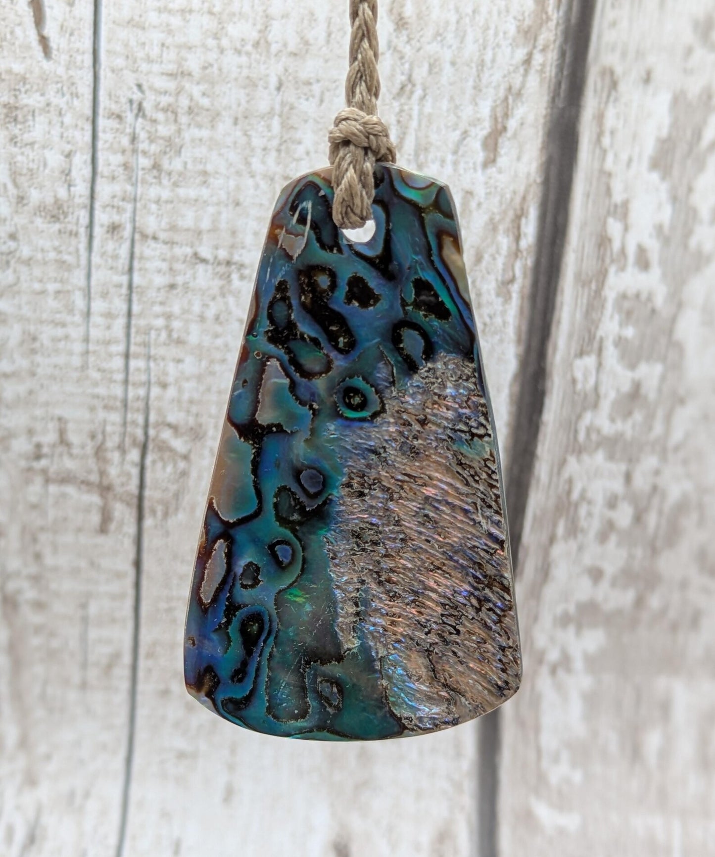 new Zealand rainbow pāua abalone pendant, ocean linked, iridescent Talisman, statement pendant