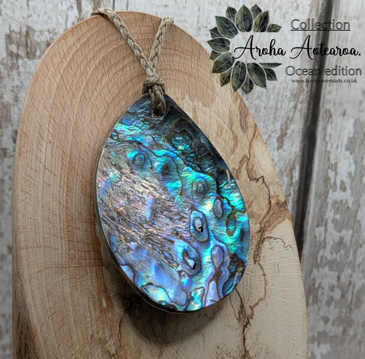 New Zealand rainbow pāua large year drop statement pendant, ocean themed, natural  statement amulet.