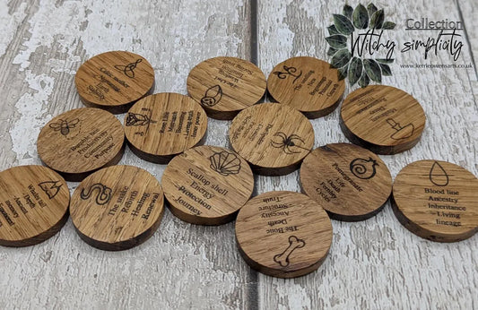 Earthly goddess oak wood laser printed oracle tiles set.