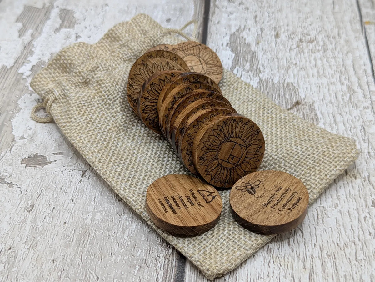 Earthly goddess oak wood laser printed oracle tiles set.
