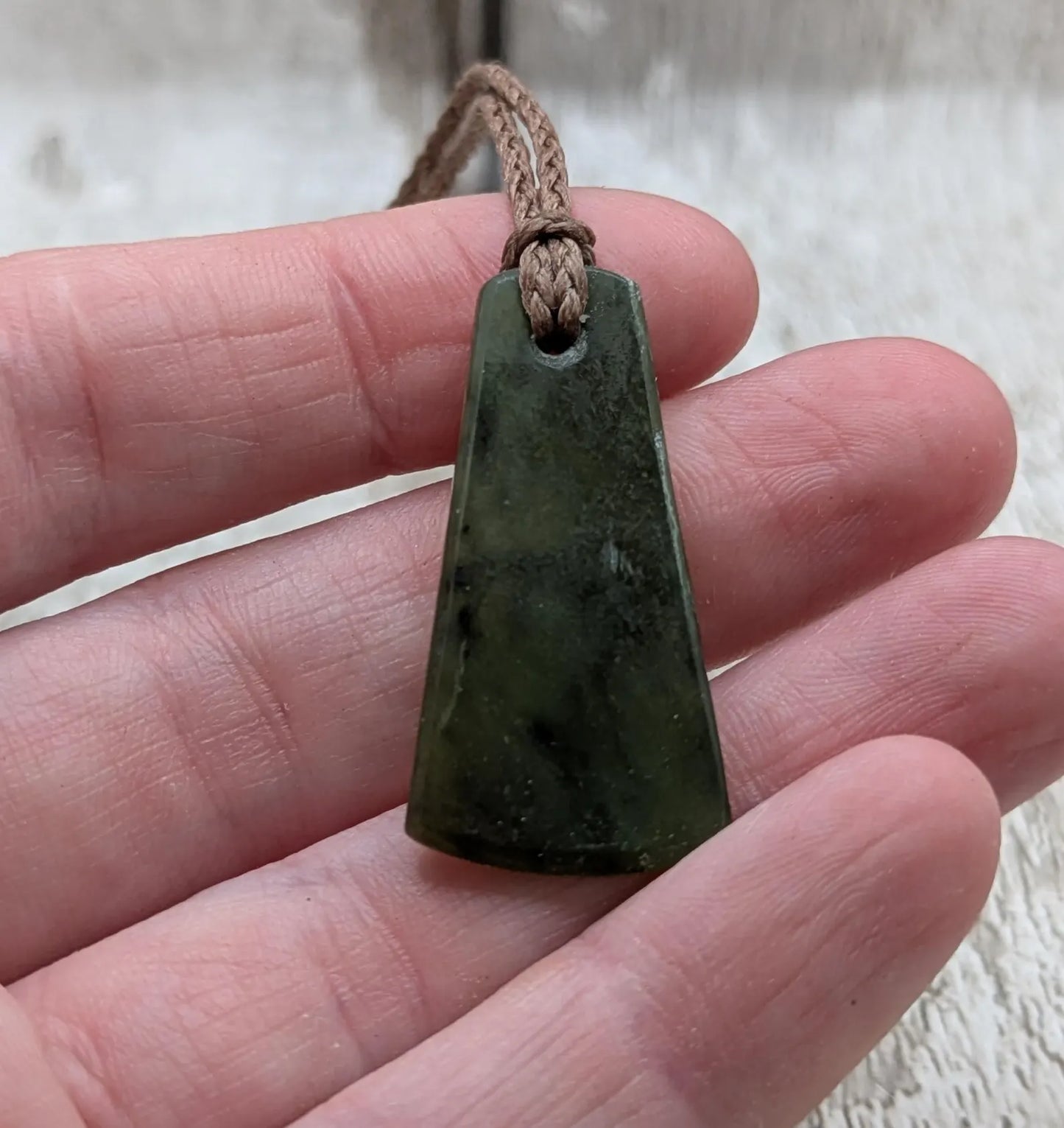 New Zealand Pounamu greenstone drop pendant.