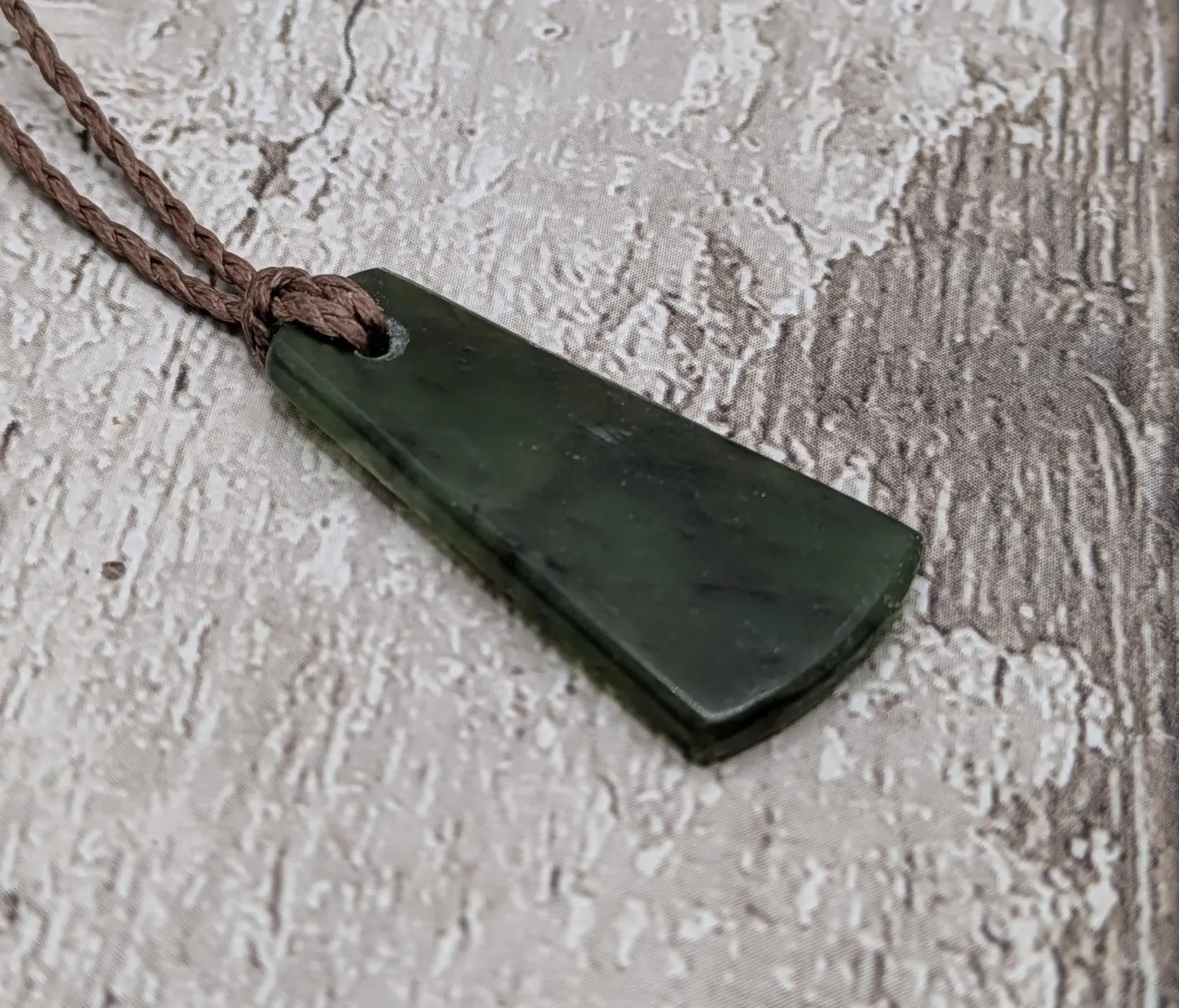 New Zealand Pounamu greenstone drop pendant.