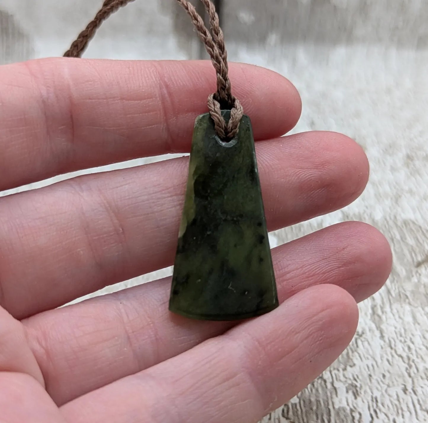New Zealand Pounamu greenstone drop pendant.