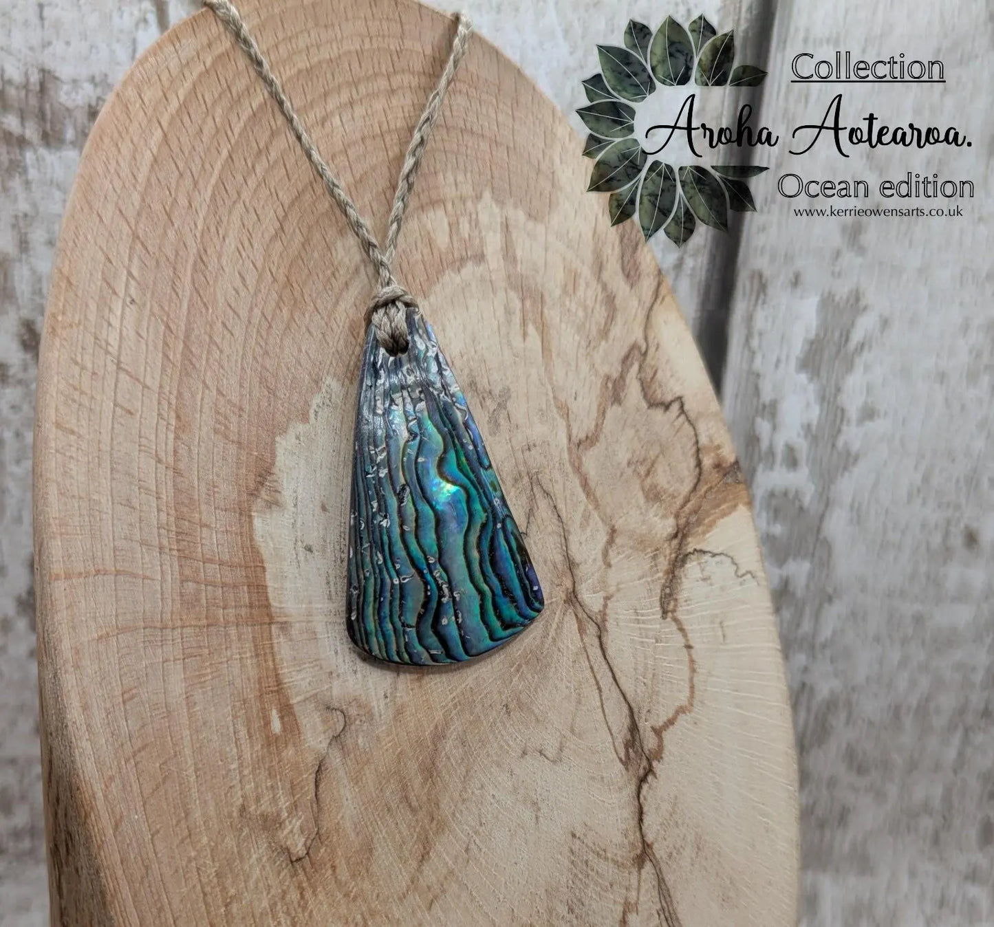 Small New Zealand Pāua Shell Triangle Pendant – Iridescent Abalone Necklace on Adjustable Waxed Cord, ocean themed, natural pattern.