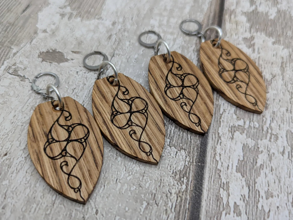 Oak wood British museum Celtic pattern book design earrings with stainless steel findings.