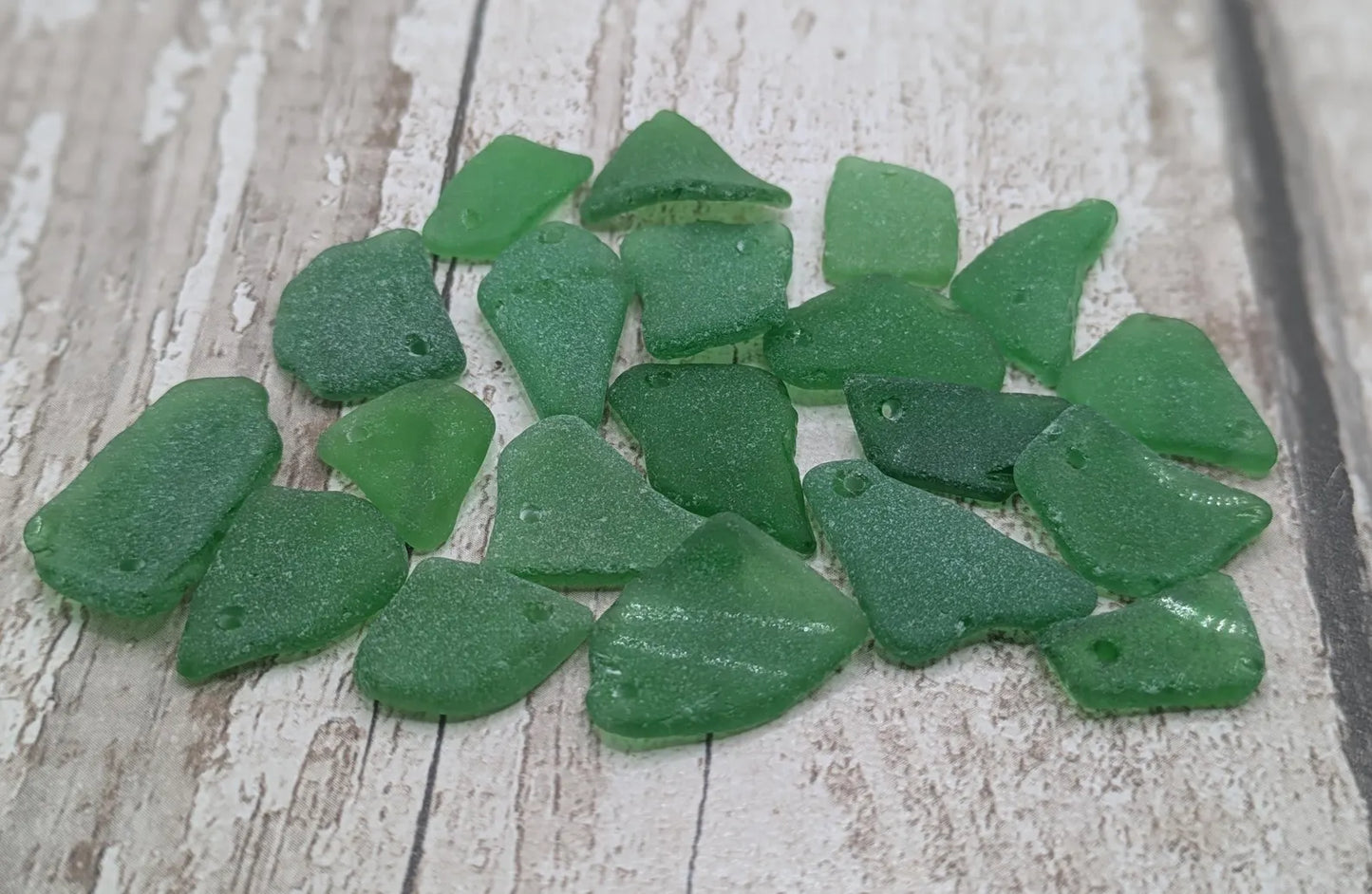 Tiny top drilled green sea glass, naturally tumbled, locally resourced crafting material, jewellery making beads.