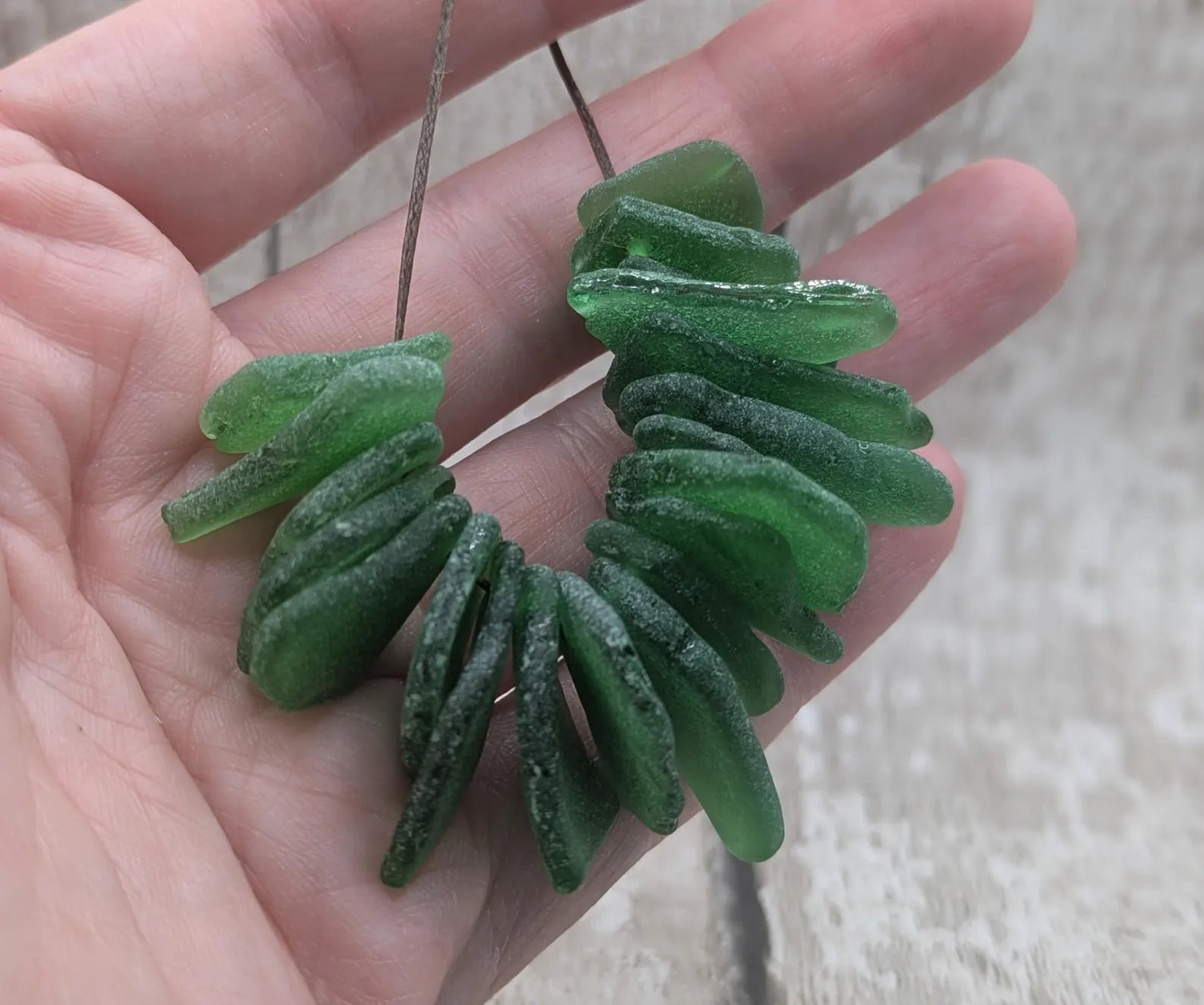 Tiny top drilled green sea glass, naturally tumbled, locally resourced crafting material, jewellery making beads.