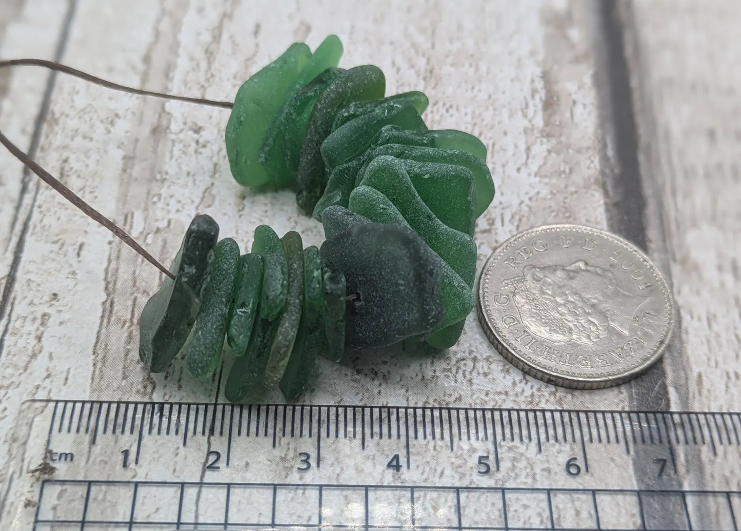 20 green centre drilled sea glass beads, centre drilled, locally resourced crafting material, frosted finish.