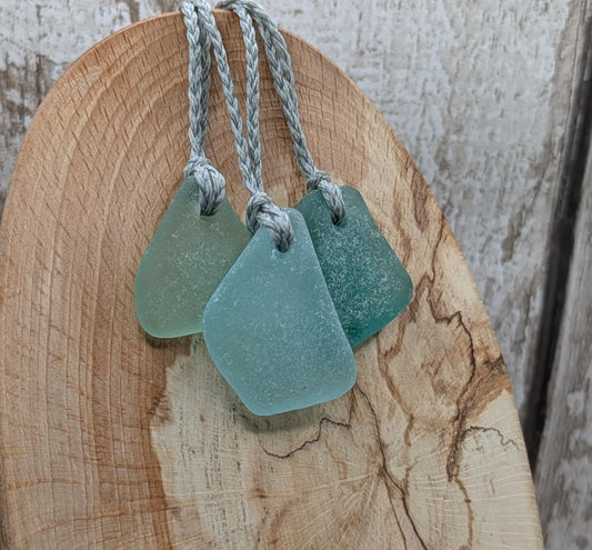 One Blue Naturally Frosted Thames Sea Glass Pendant – Teal or White Beach Glass Necklace – UK Foraged Eco Jewellery – Adjustable Cord Necklace.