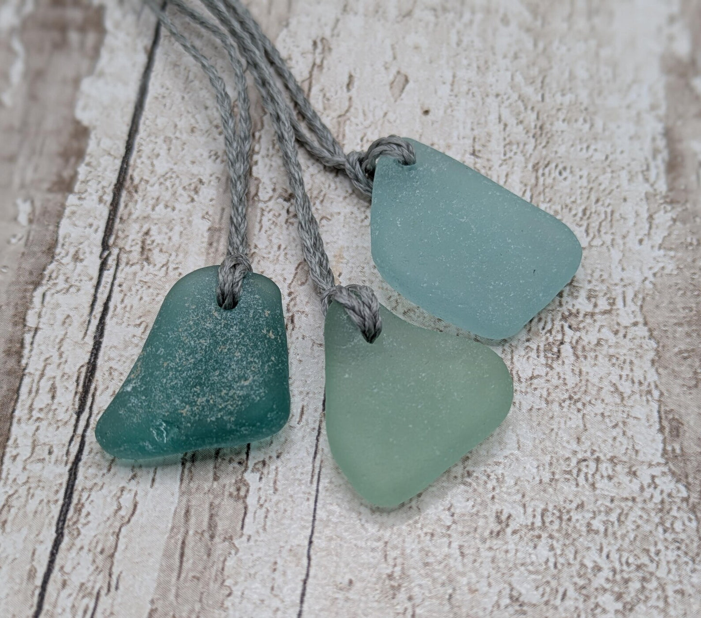 One Blue Naturally Frosted Thames Sea Glass Pendant – Teal or White Beach Glass Necklace – UK Foraged Eco Jewellery – Adjustable Cord Necklace.