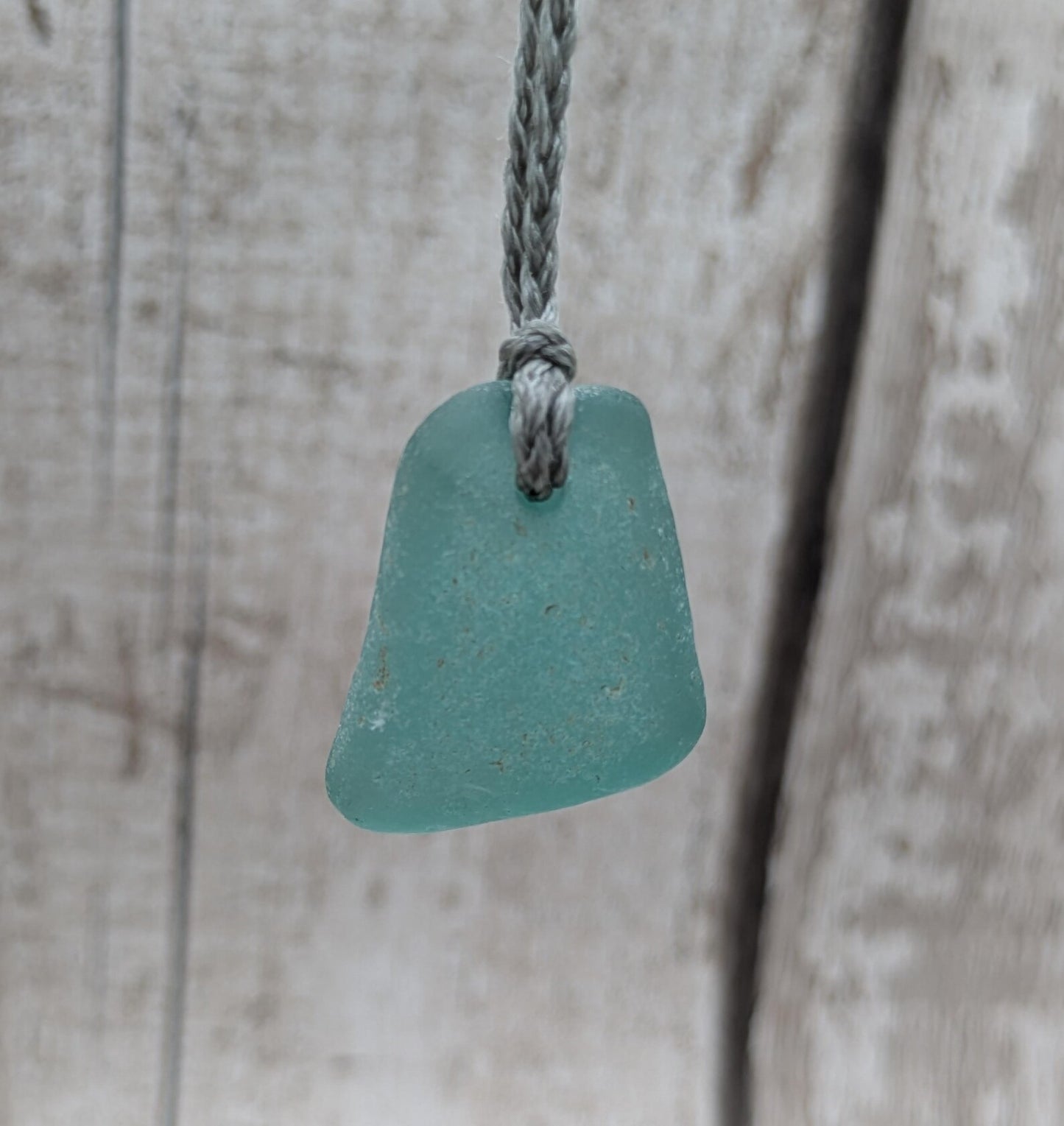 One Blue Naturally Frosted Thames Sea Glass Pendant – Teal or White Beach Glass Necklace – UK Foraged Eco Jewellery – Adjustable Cord Necklace.