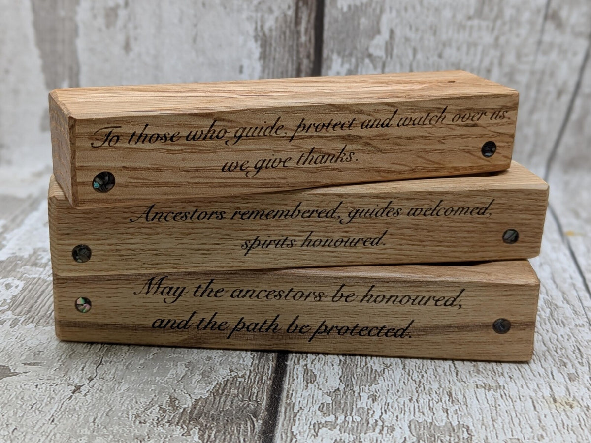 Sweet chestnut hand chiseled, laser printed ancestral incense holder.