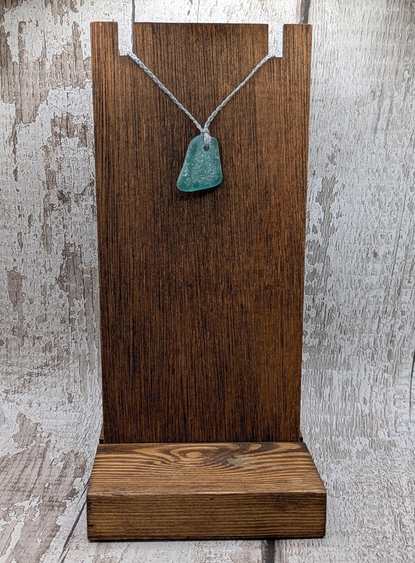 One Blue Naturally Frosted Thames Sea Glass Pendant – Teal or White Beach Glass Necklace – UK Foraged Eco Jewellery – Adjustable Cord Necklace.