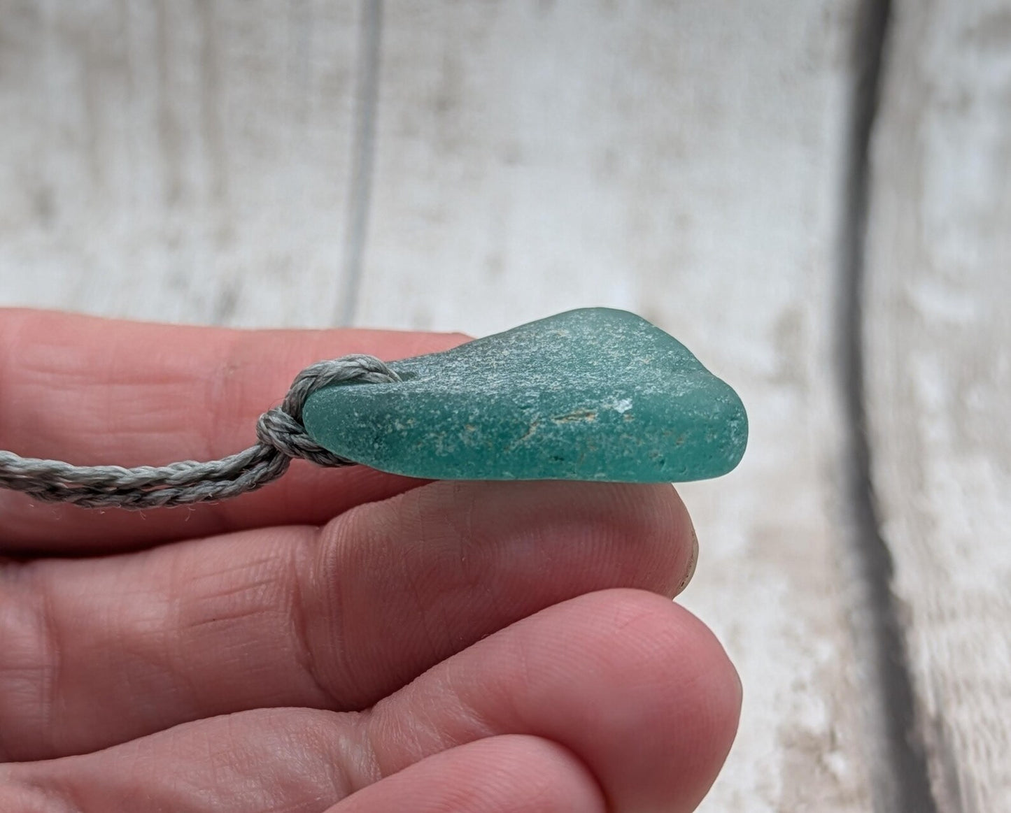 One Blue Naturally Frosted Thames Sea Glass Pendant – Teal or White Beach Glass Necklace – UK Foraged Eco Jewellery – Adjustable Cord Necklace.