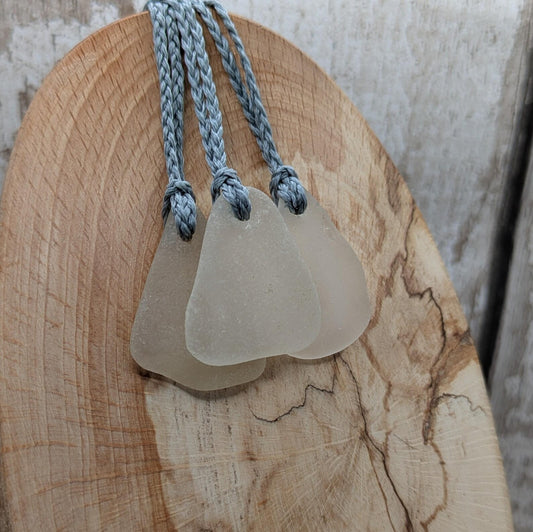 One Naturally Frosted Thames Sea Glass Pendant – Teal or White Beach Glass Necklace – UK Foraged Eco Jewelry – Adjustable Cord Necklace.