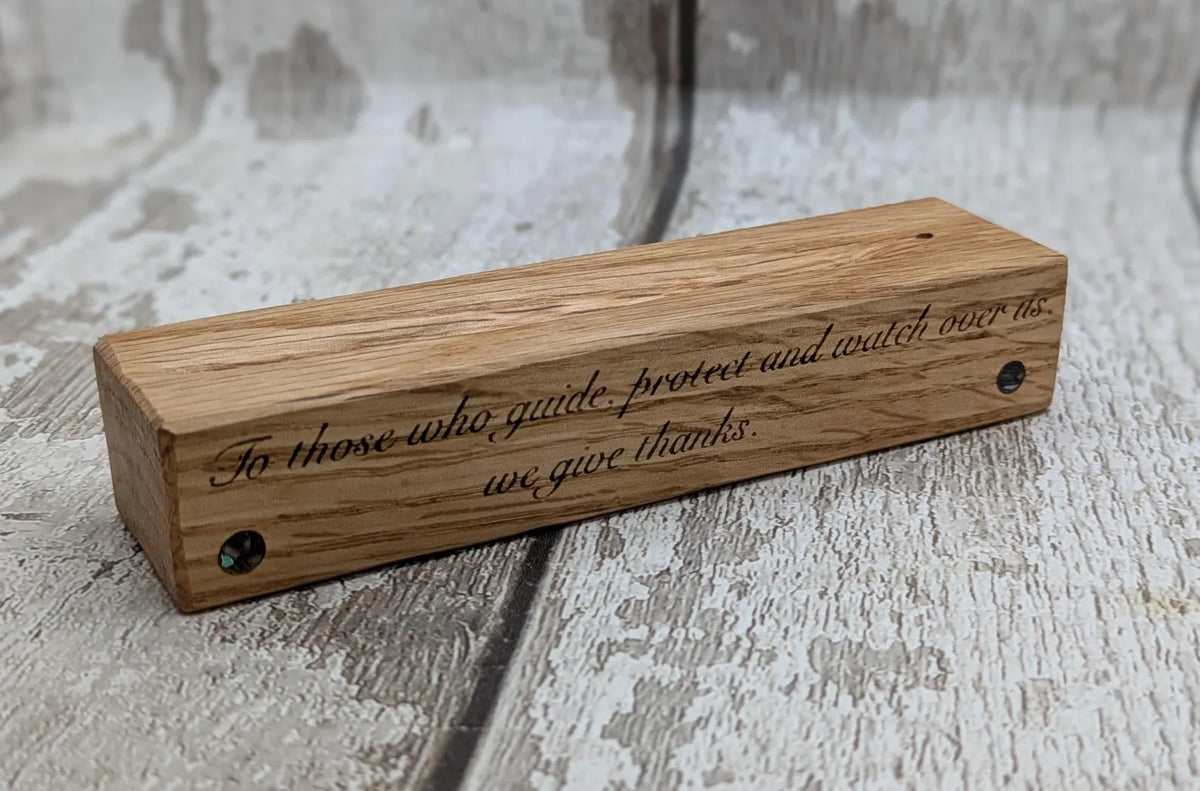 Red oak laser printed and hand chiseled incense holder for ancestral work.