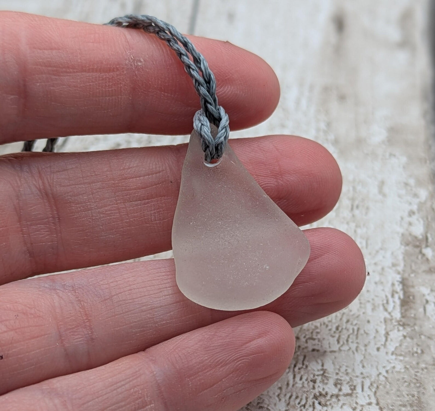 One Naturally Frosted Thames Sea Glass Pendant – Teal or White Beach Glass Necklace – UK Foraged Eco Jewelry – Adjustable Cord Necklace.