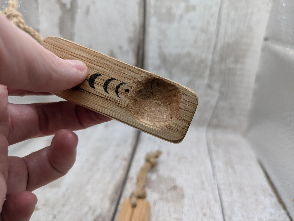 Sweet chestnut small travel sized incense holder and offering bowl.