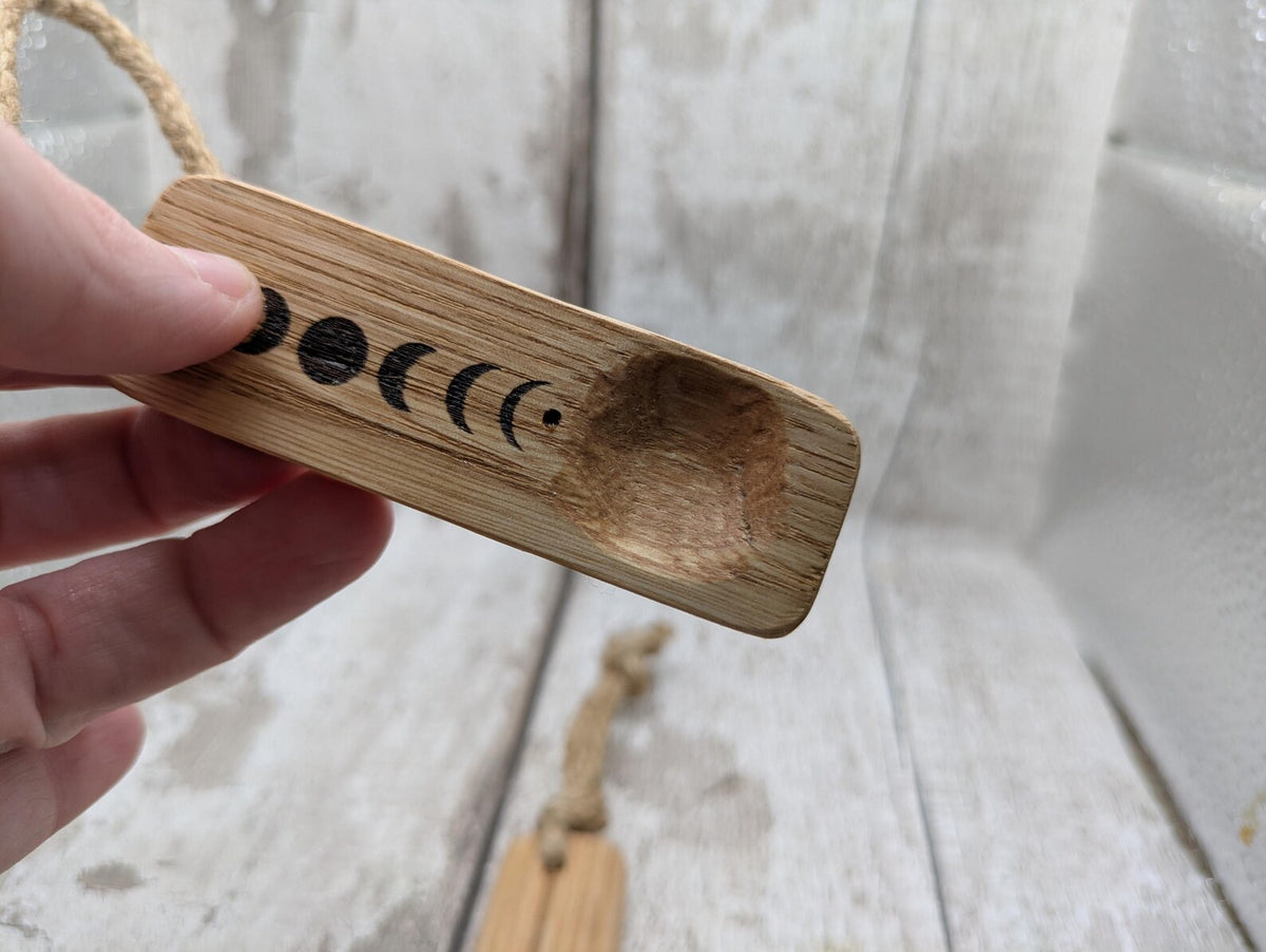 Sweet chestnut small travel sized incense holder and offering bowl.