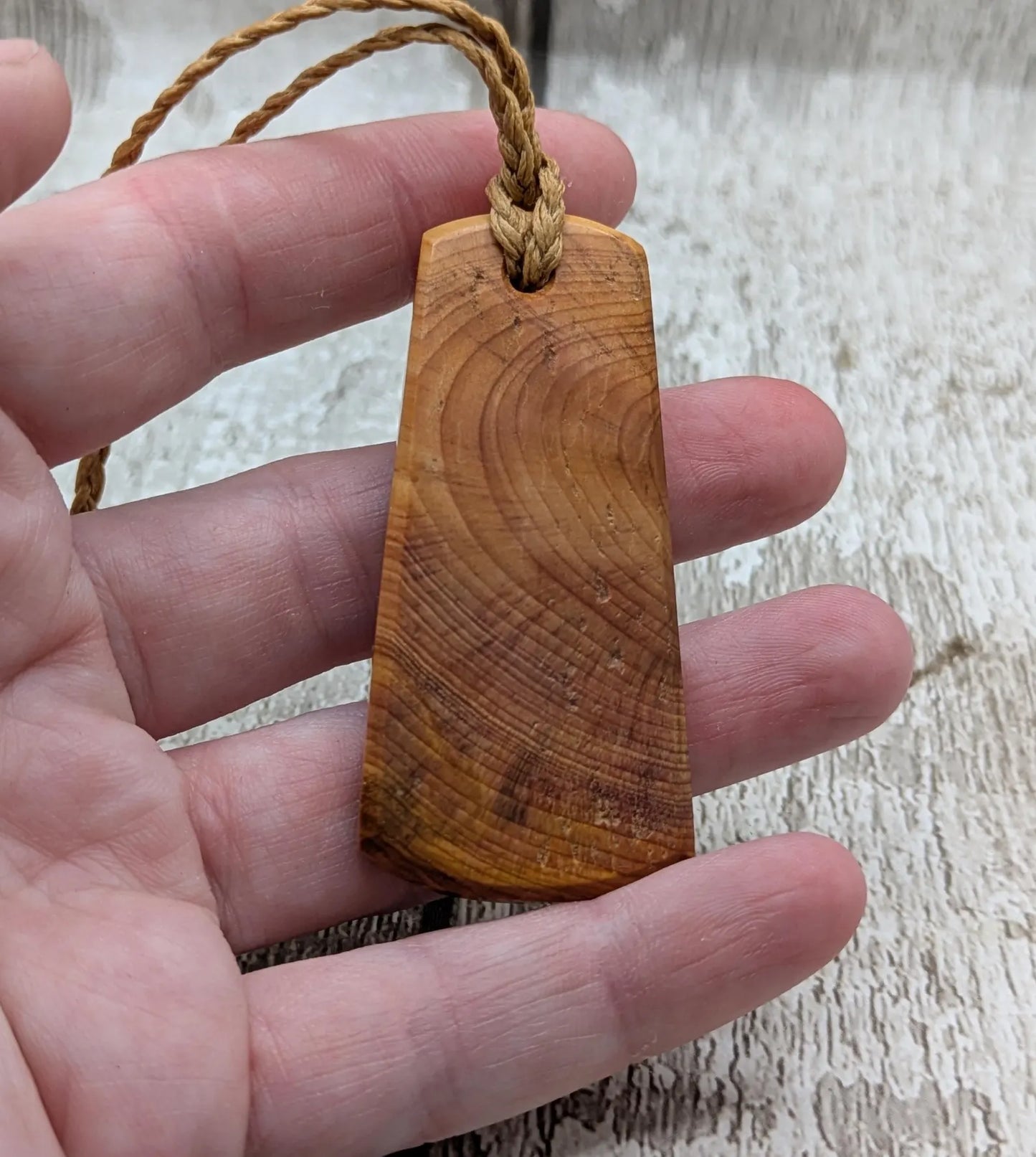 Laser printed all over ammonite on yew wood Pendant.