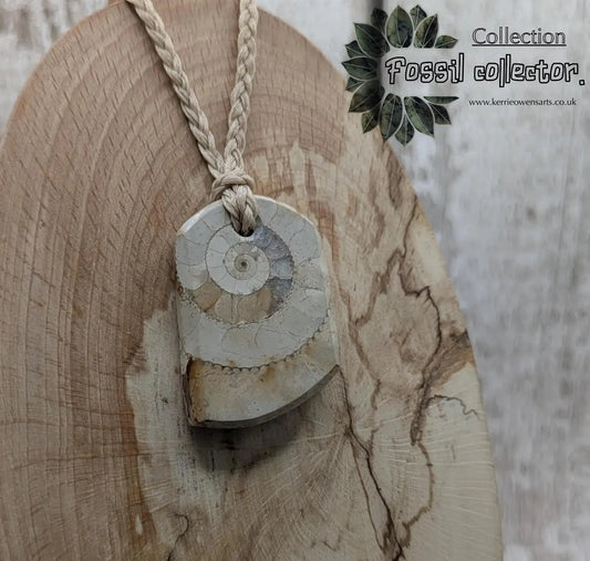 Jurassic Charmouth Ammonite Pendant – Calcite-Crystal in Limestone Fossil Necklace - Natural history - Fibonacci sequence amulet.