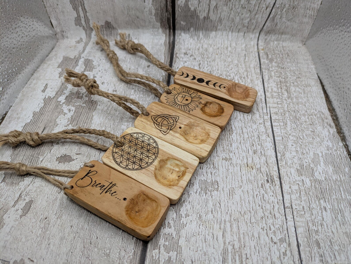 Sweet chestnut small travel sized incense holder and offering bowl.