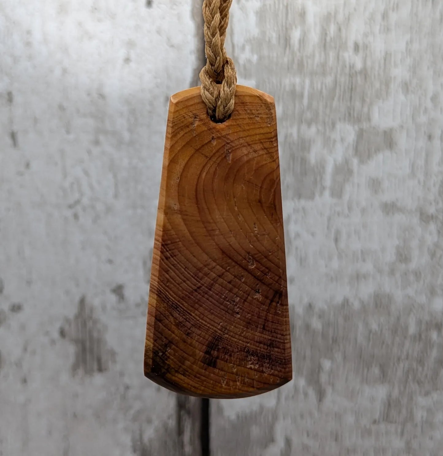 Laser printed all over ammonite on yew wood Pendant.