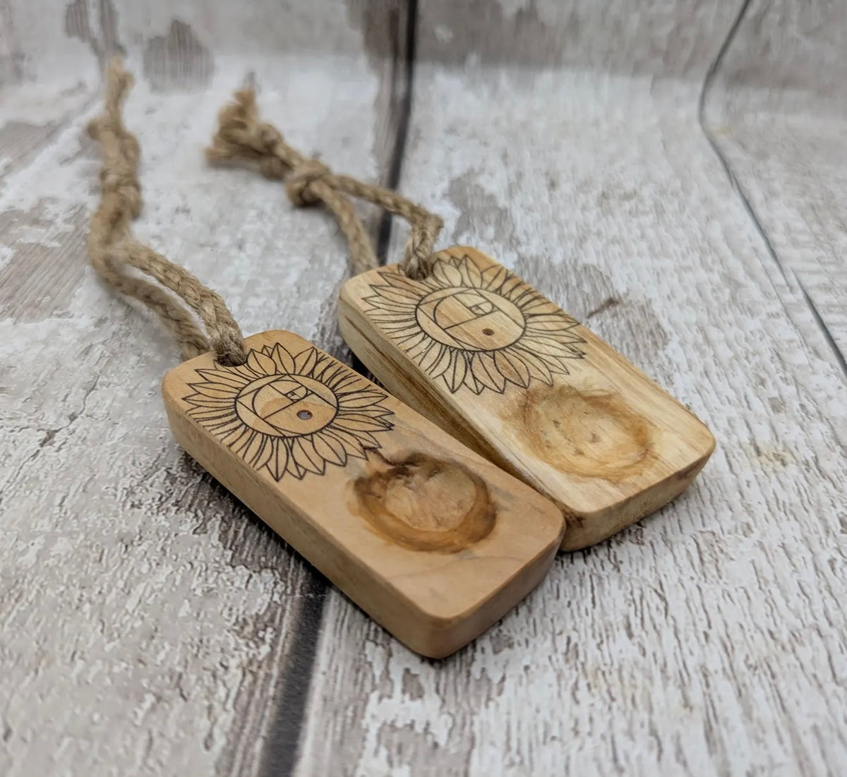 Sunflower Fibonacci travel sized wooden incense holder.