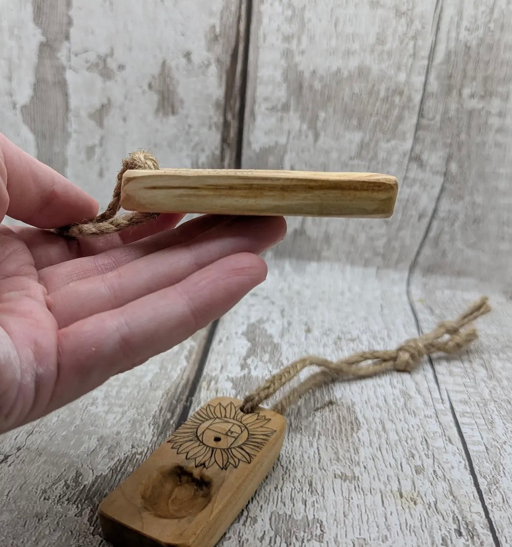 Sunflower Fibonacci travel sized wooden incense holder.