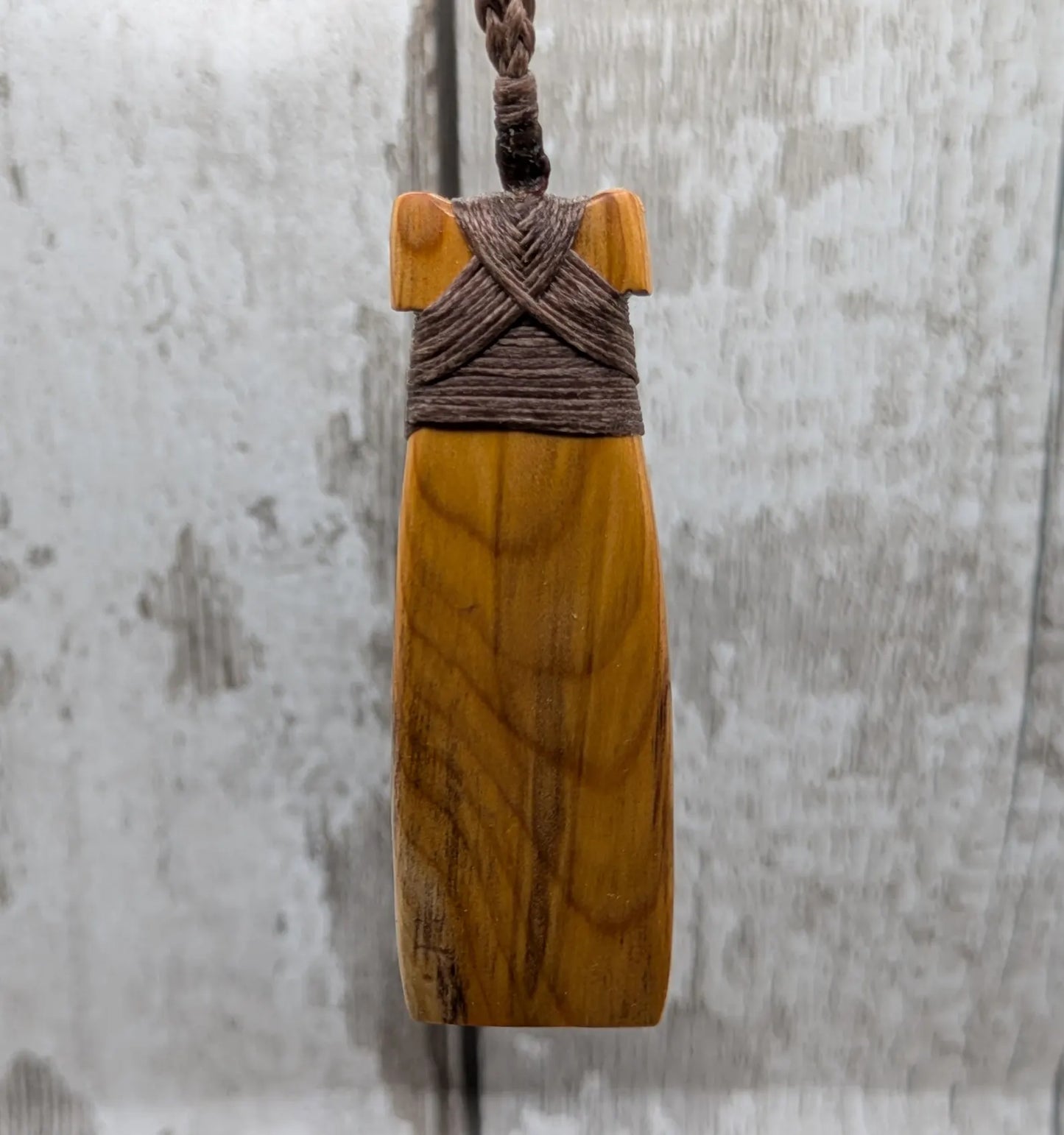 Spalted yew wood Hei Toki adze pendant.