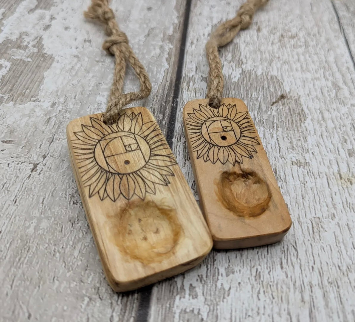 Sunflower Fibonacci travel sized wooden incense holder.