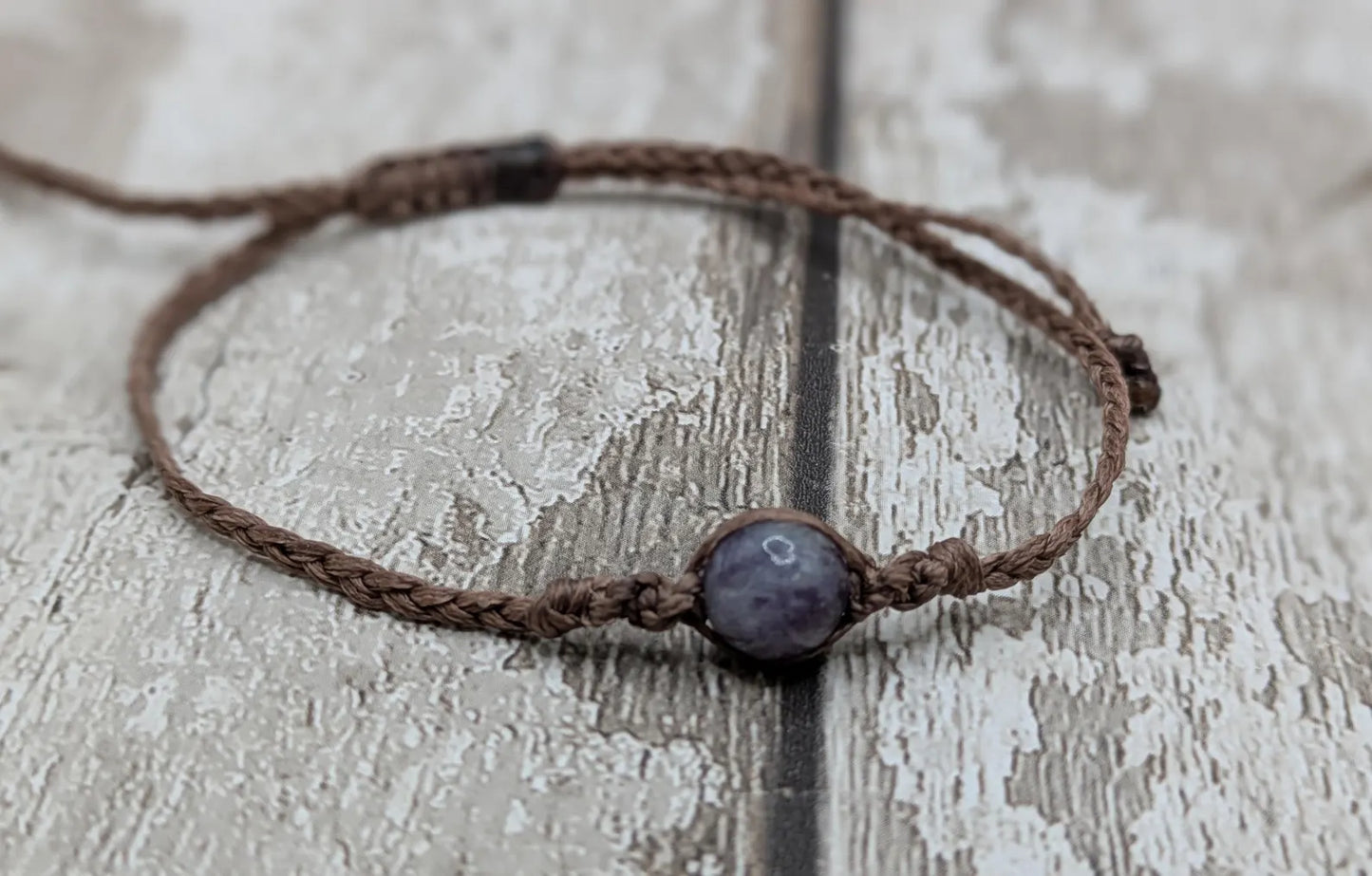 Purple Tormaline bead macrame adjustable bracelet