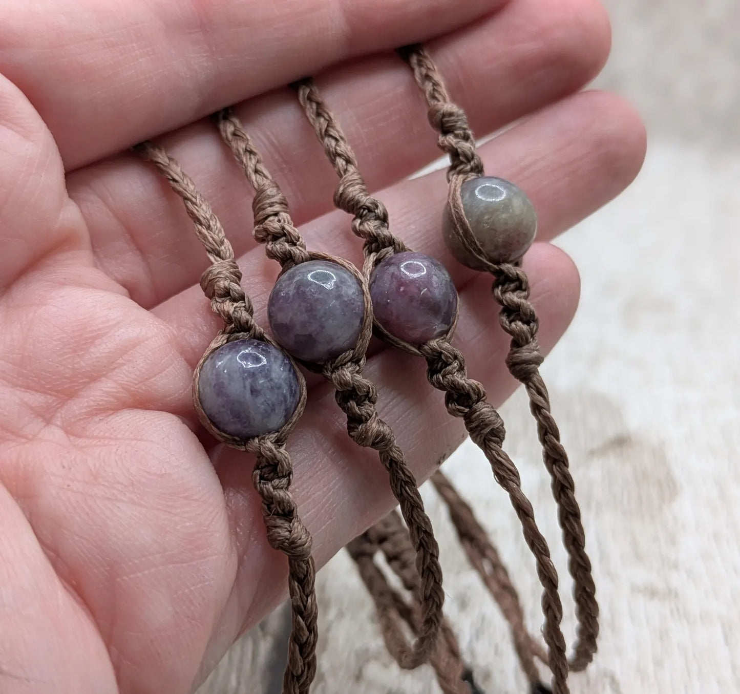 Purple Tormaline bead macrame adjustable bracelet
