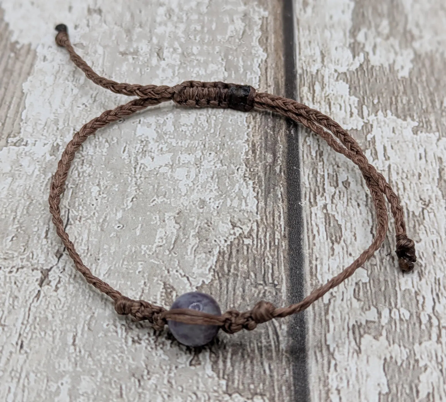 Purple Tormaline bead macrame adjustable bracelet