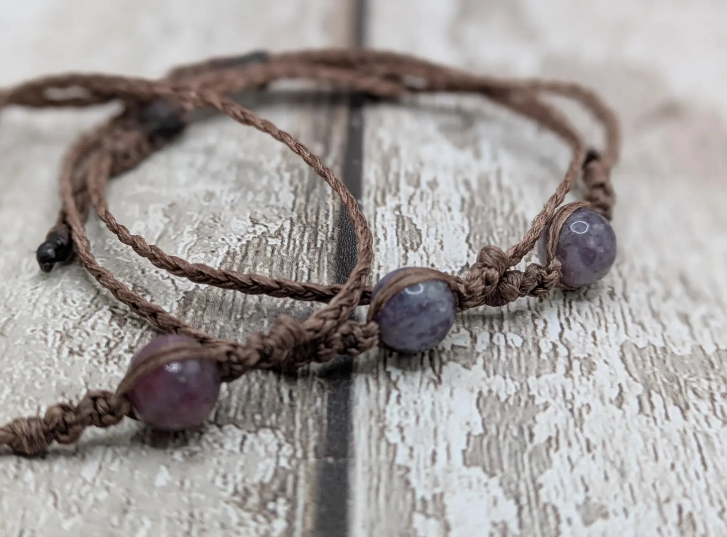 Purple Tormaline bead macrame adjustable bracelet