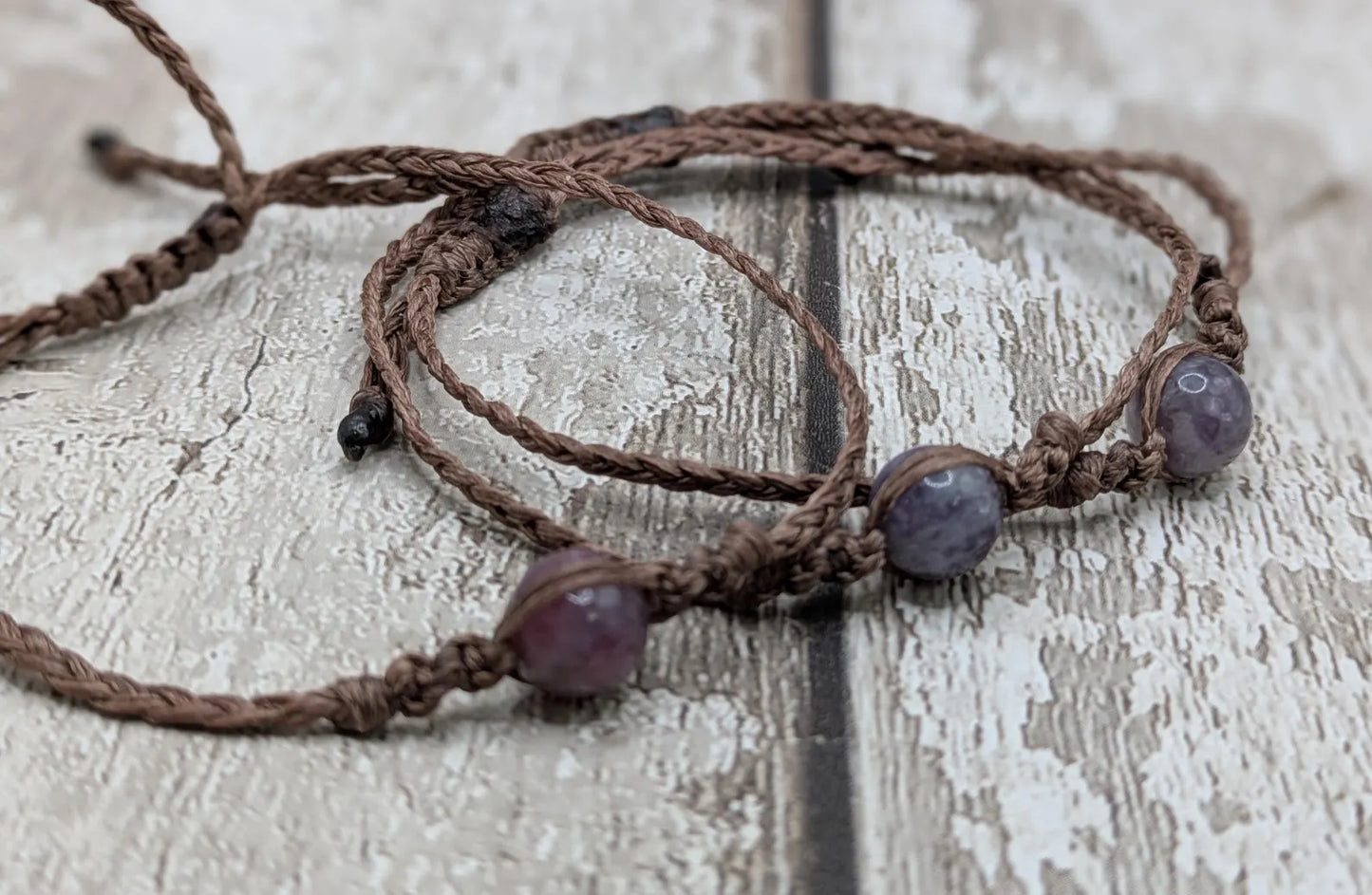 Purple Tormaline bead macrame adjustable bracelet