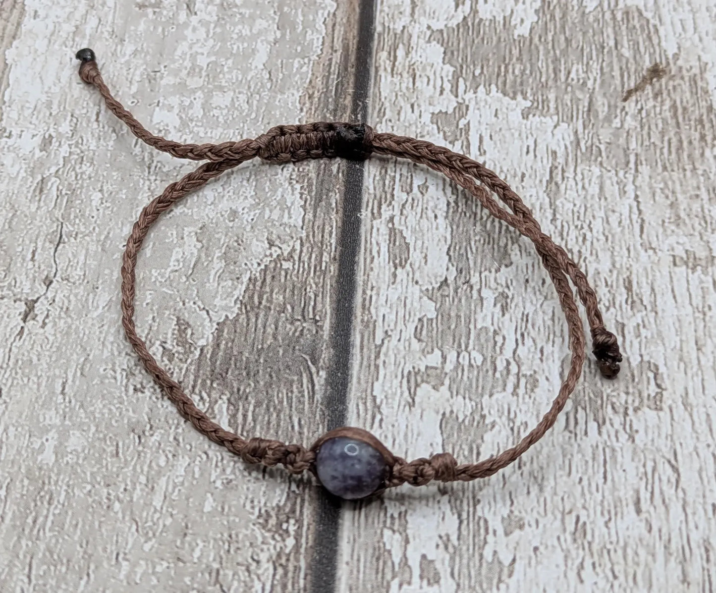 Purple Tormaline bead macrame adjustable bracelet