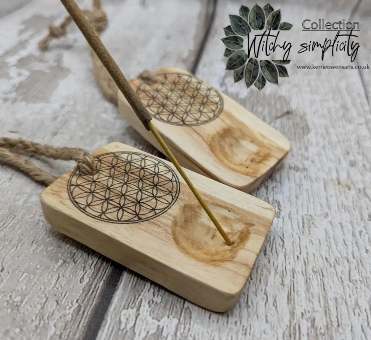 U known wood offcuts incense holder with flower of life design