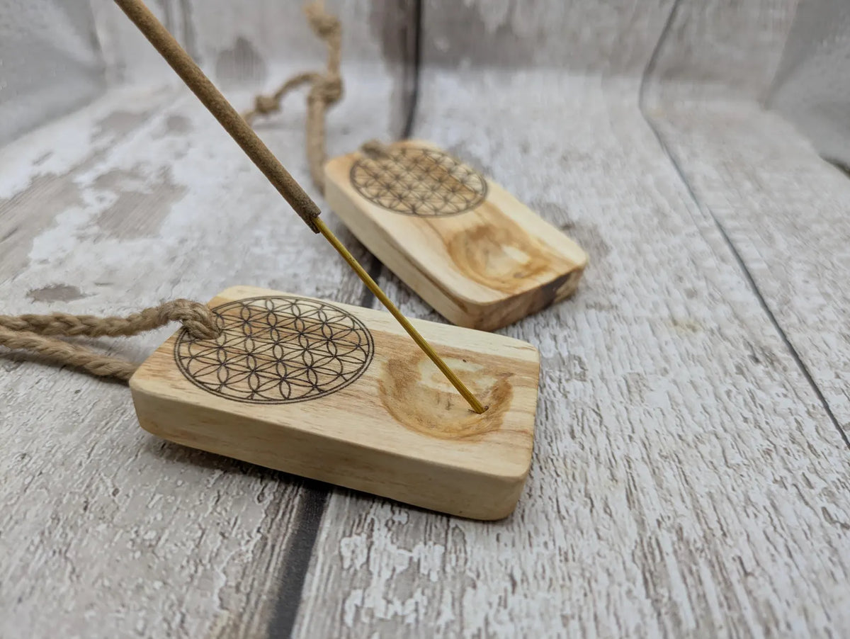 U known wood offcuts incense holder with flower of life design