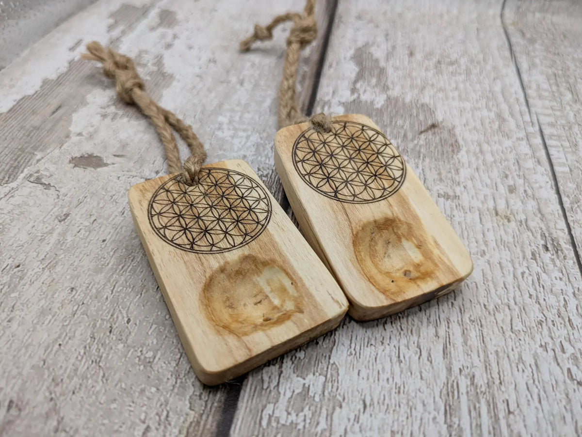 U known wood offcuts incense holder with flower of life design