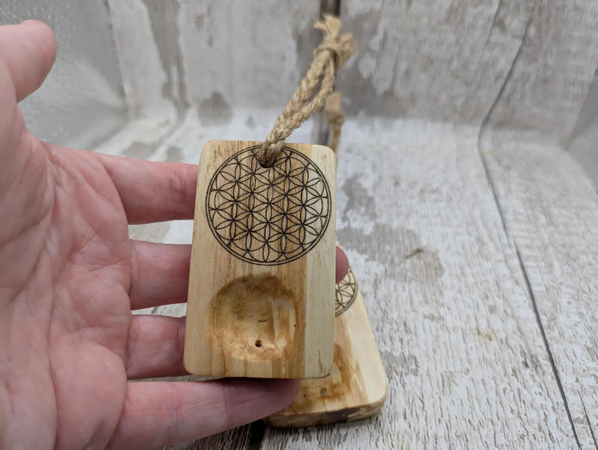 U known wood offcuts incense holder with flower of life design