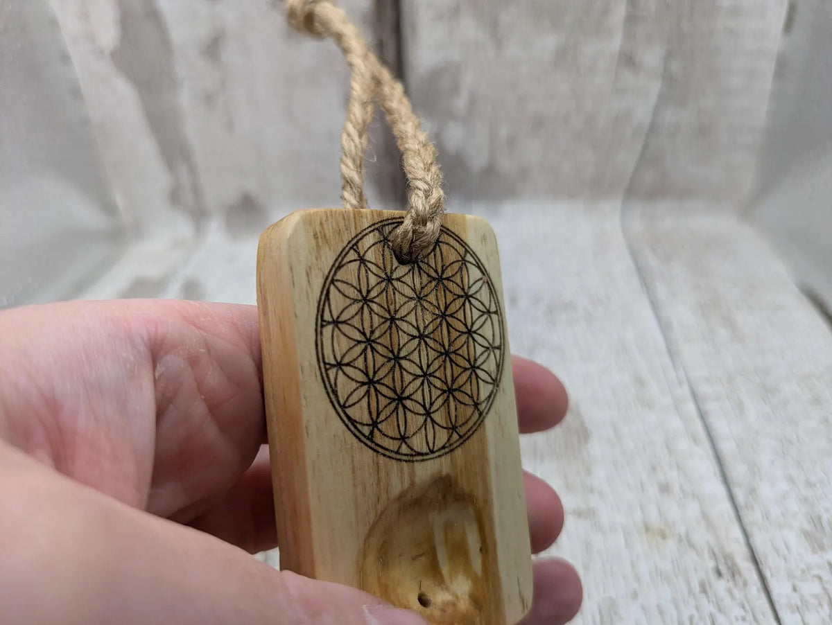 U known wood offcuts incense holder with flower of life design