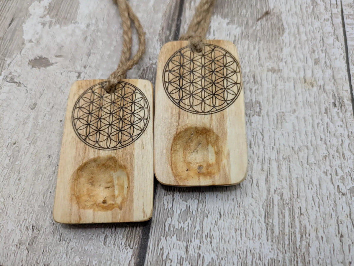 U known wood offcuts incense holder with flower of life design