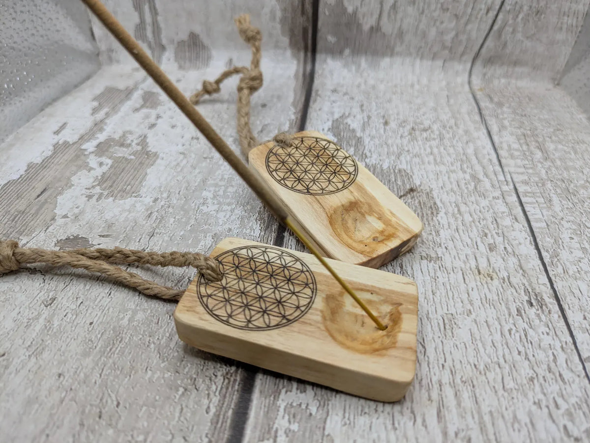 U known wood offcuts incense holder with flower of life design
