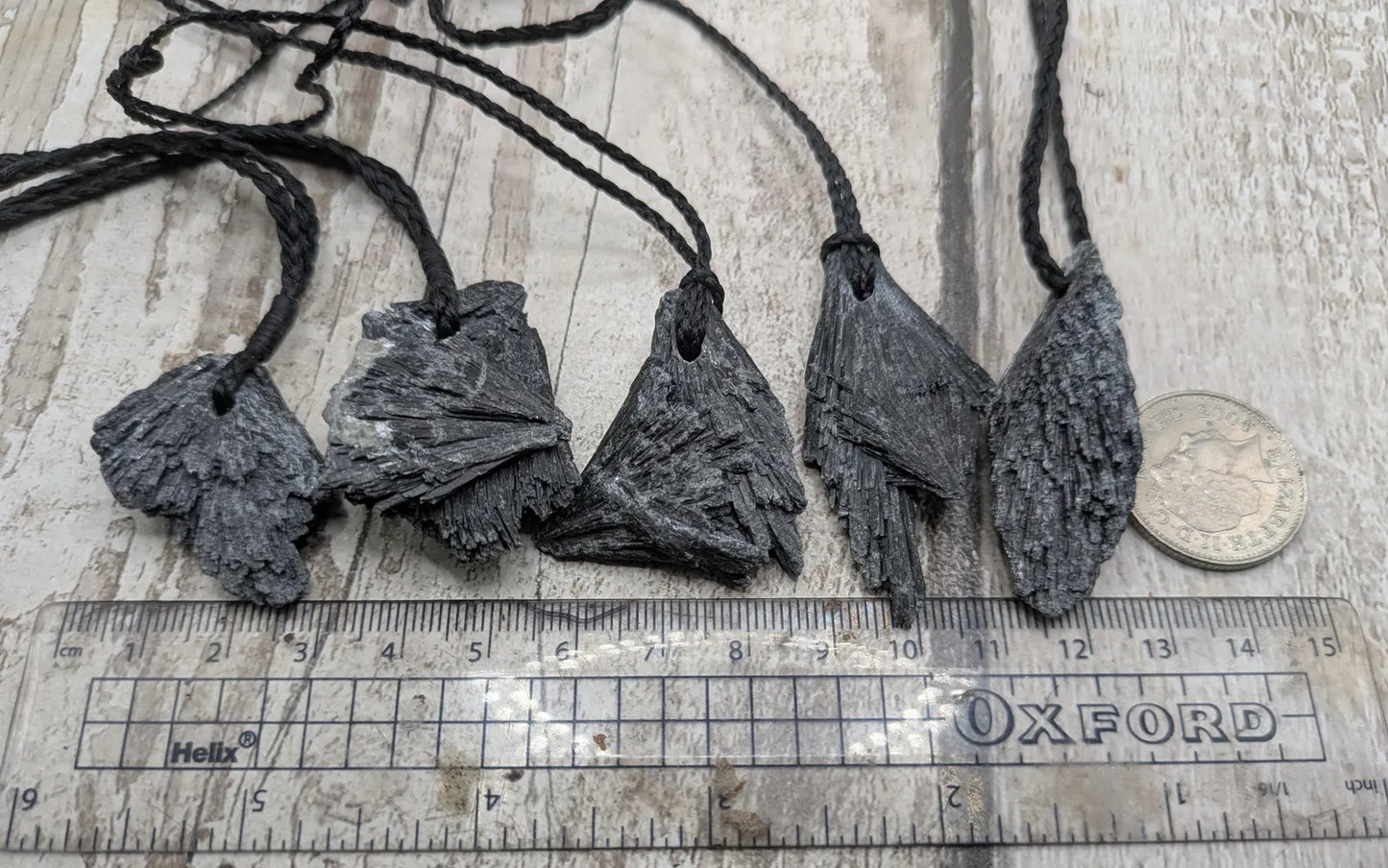 Raw Black Kyanite Fan Pendant – Natural Healing Crystal Necklace, simple and casual jewellery, Each Unique, Handmade Cord Setting