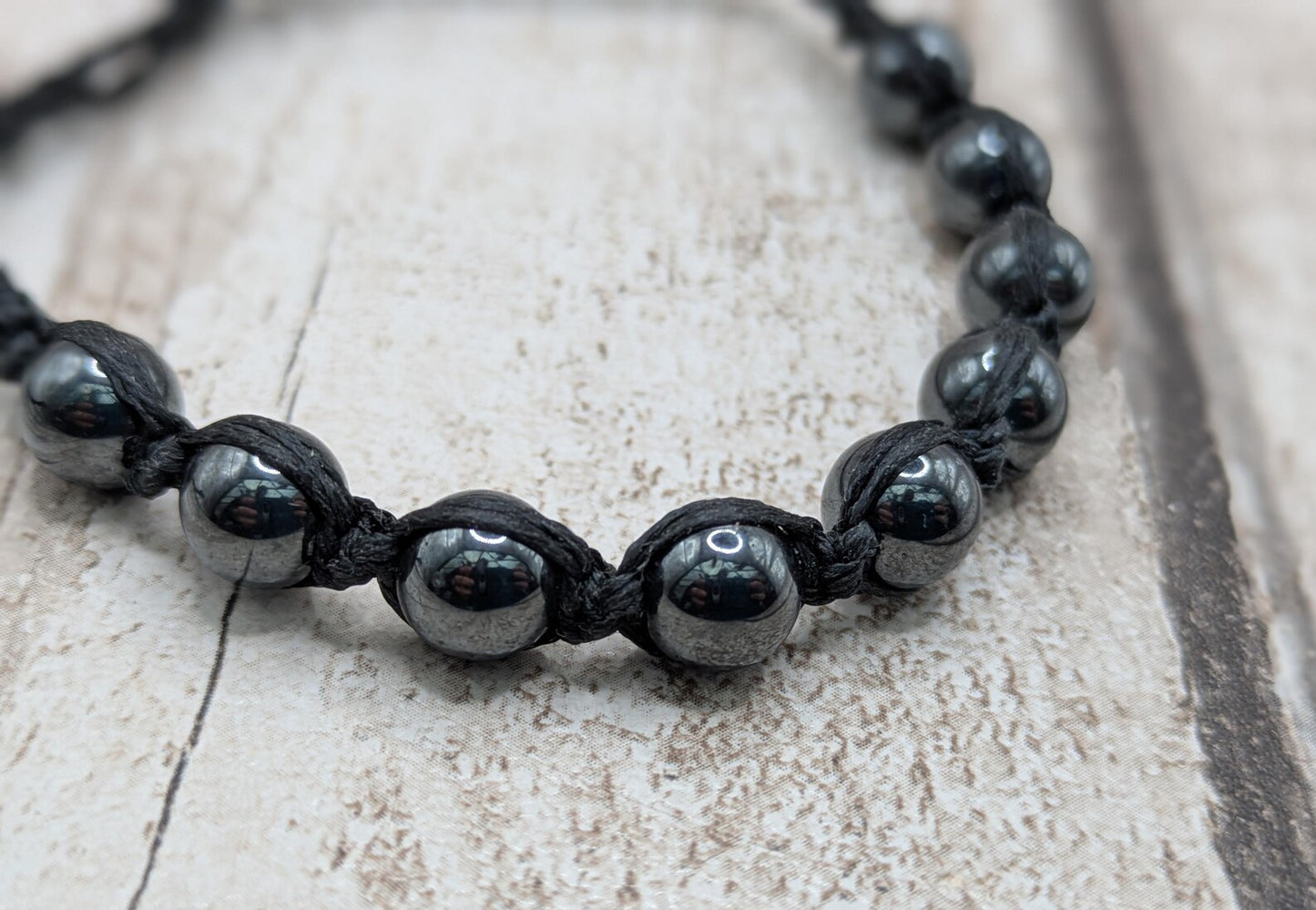 Hematite beaded macramé woven adjustable bracelet