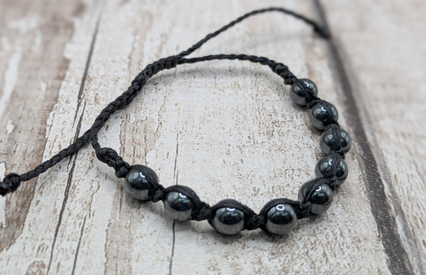 Hematite beaded macramé woven adjustable bracelet
