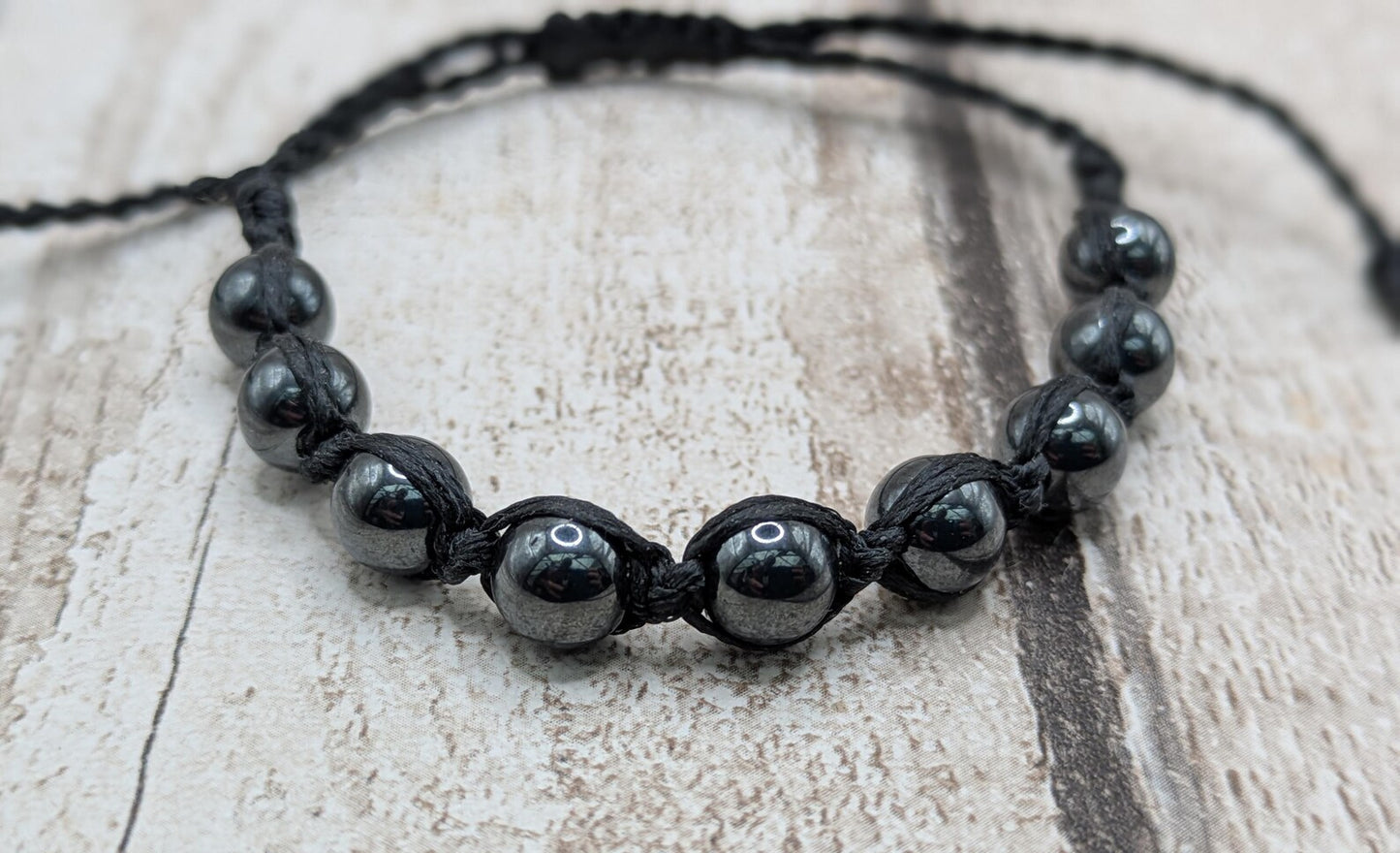 Hematite beaded macramé woven adjustable bracelet